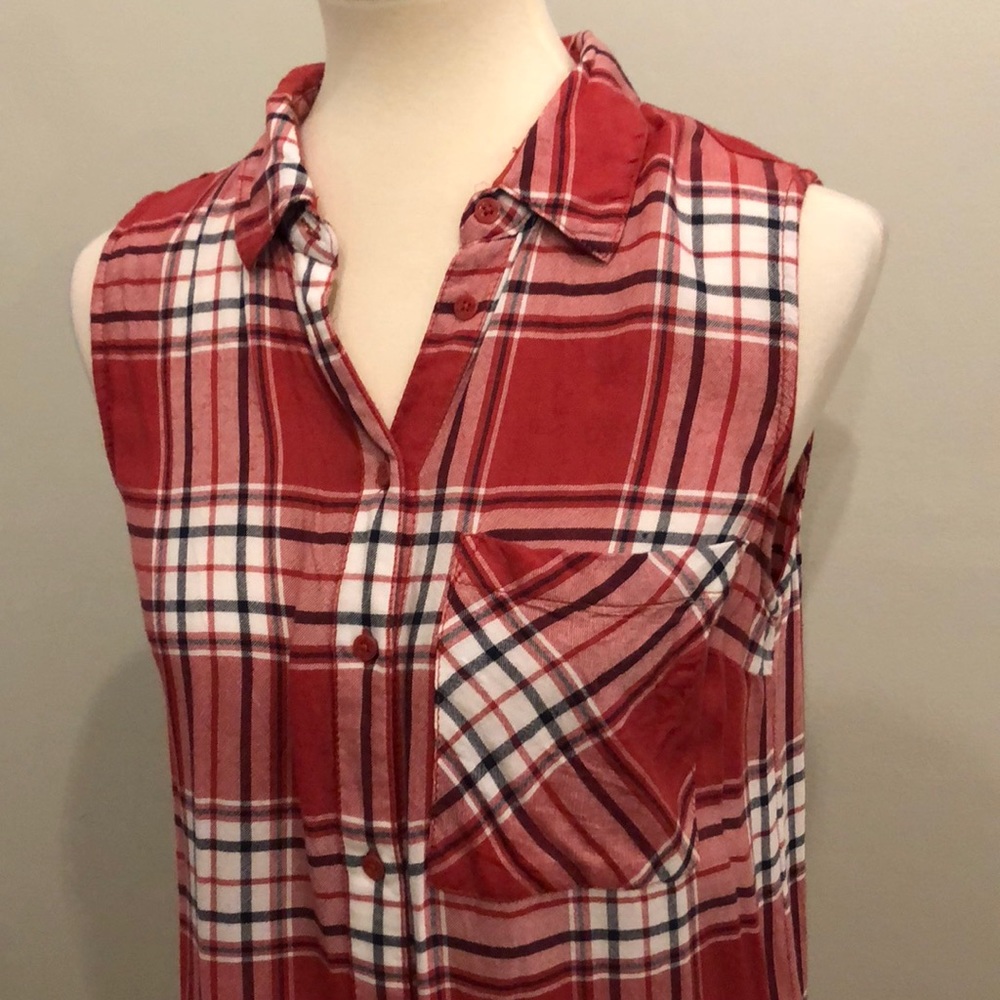 Plaid Sleeveless Shirt Dress